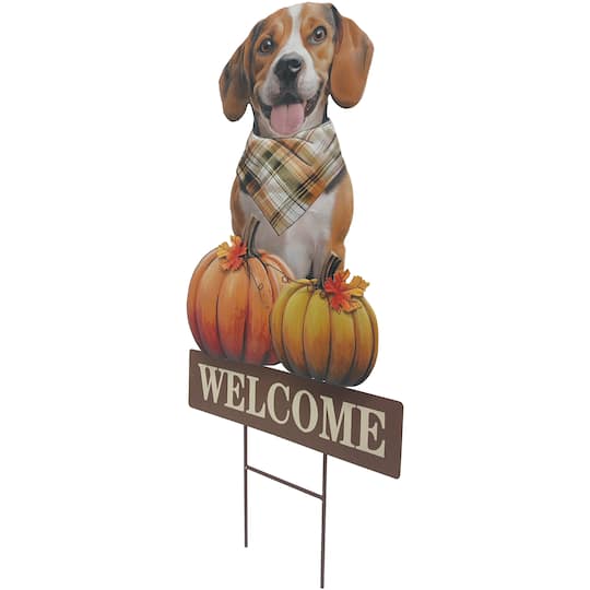 29" Dog & Pumpkin Welcome Metal Yard Stake by Ashland®